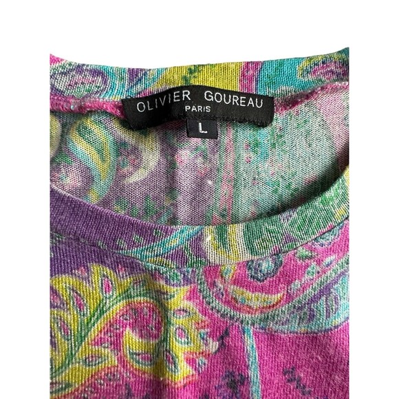 Olivier Goureau Sweater Size Large Cashmere Silk Blend Paisley Print Sweater #M3 - Picture 3 of 8